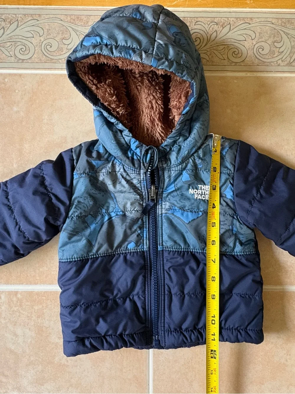 The North Face Toddler Hooded Puffer Jacket - Navy & Blue Pattern 3-6 months